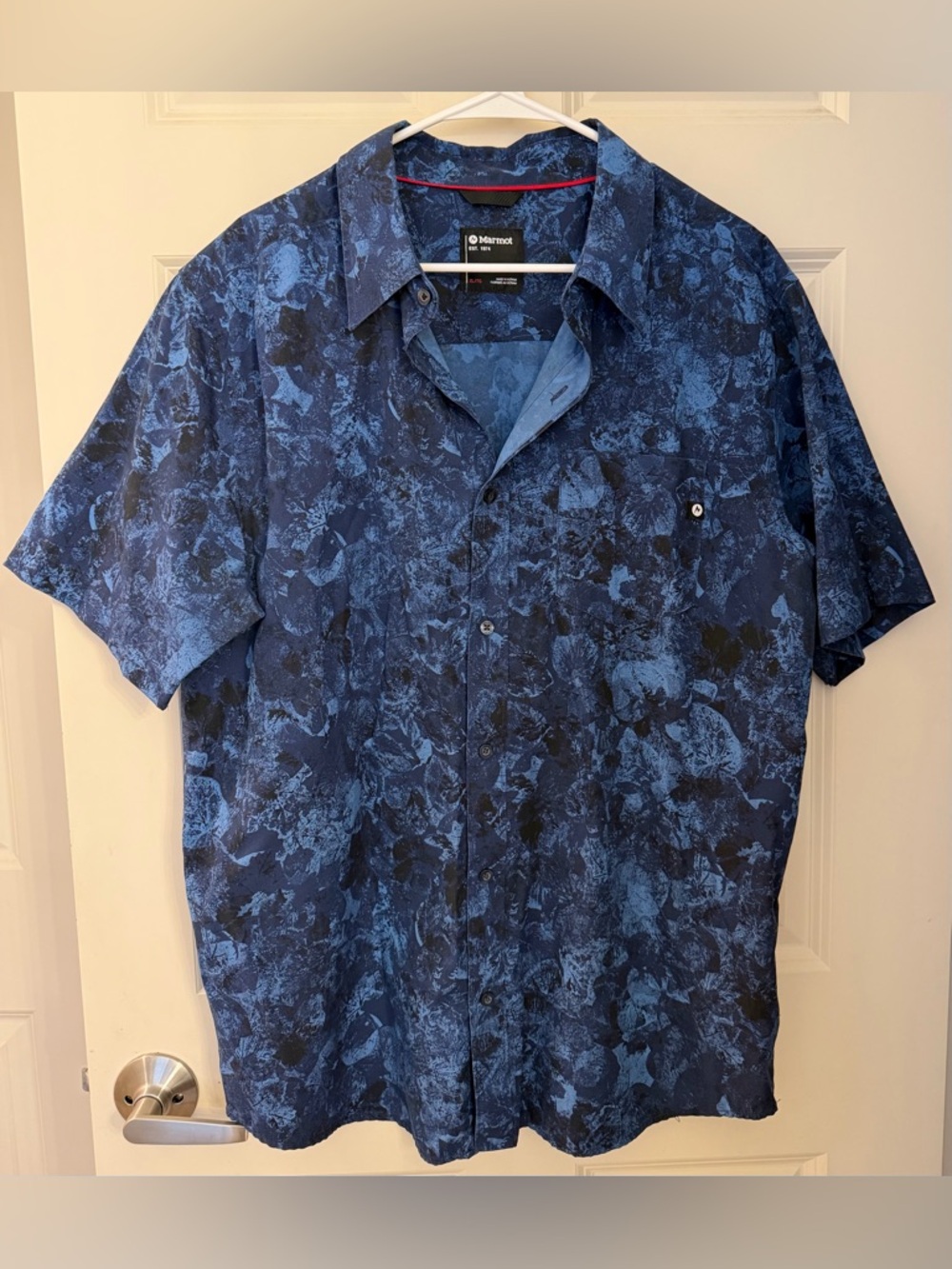 Marmot Men’s Bennett Peak Button Down Short Sleeve, Blue Print, XL